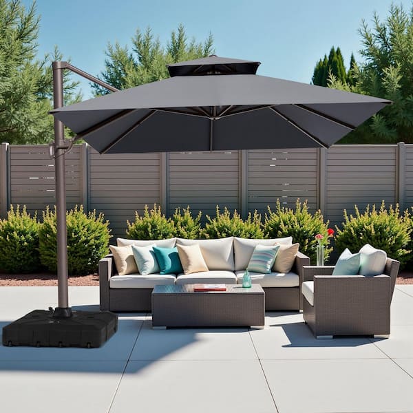 best rectangular cantilever patio umbrella Crestlive Products 13 ft. x 10 ft. Double Top Rectangular Cantilever Patio  Umbrella in Dark Gray with 220 lbs. Base Stand CL-UWB4608DGY