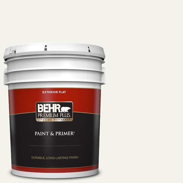 BEHR PREMIUM PLUS 5 gal. #W-F-600 Snow Fall Flat Exterior Paint & Primer