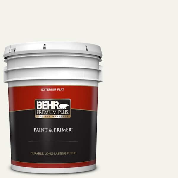 BEHR PREMIUM PLUS 5 gal. #PWN-50 Snowy Egret Flat Exterior Paint & Primer