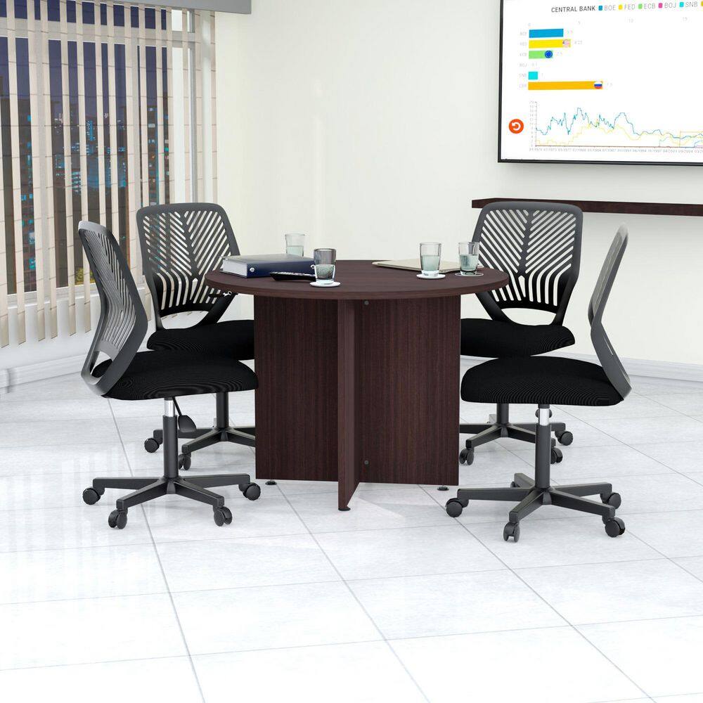 Espresso Round Engineered Wood Conference Table with Dark Finish