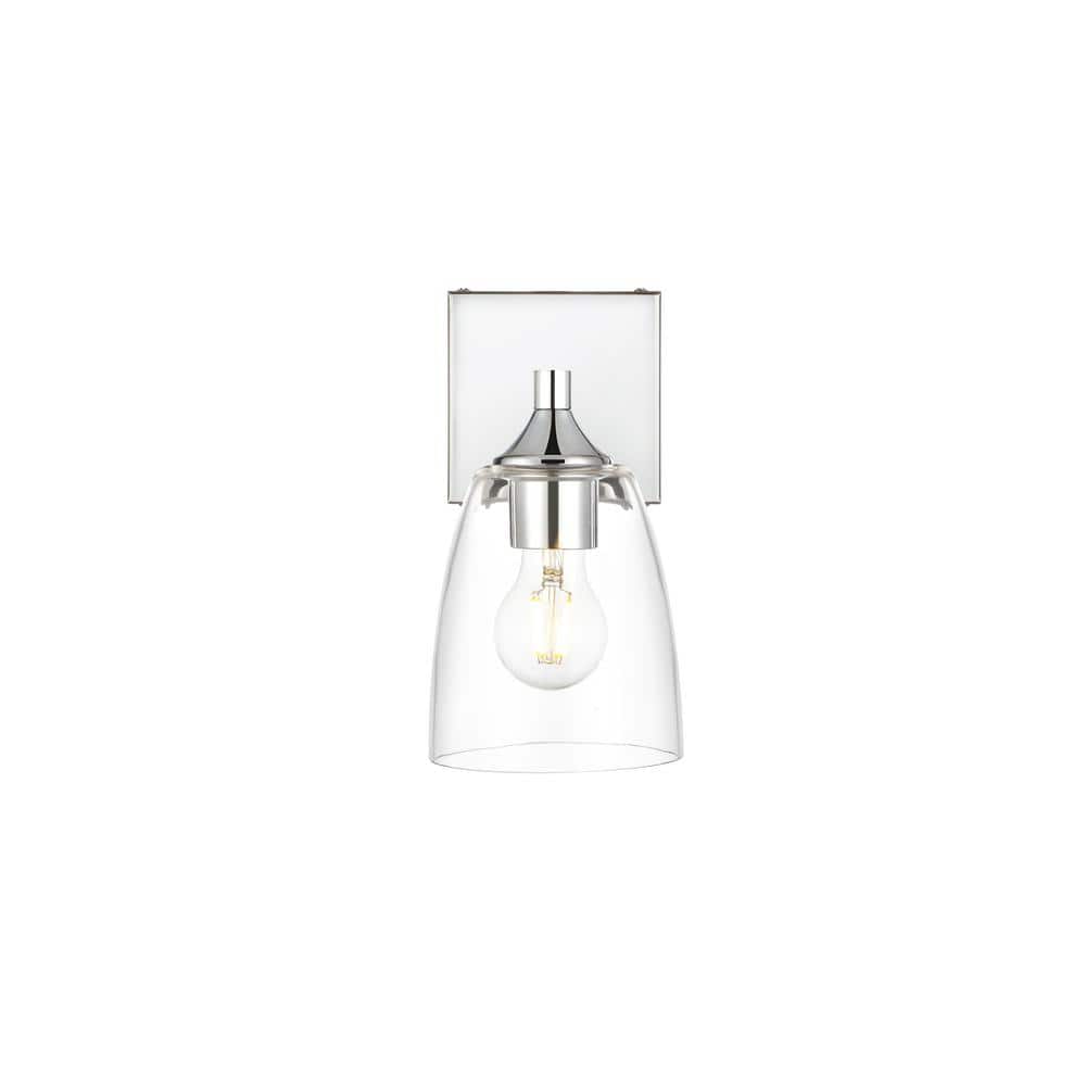 Simply Living 5 in. 1-Light Modern Chrome Vanity Light with Clear Bell Shad