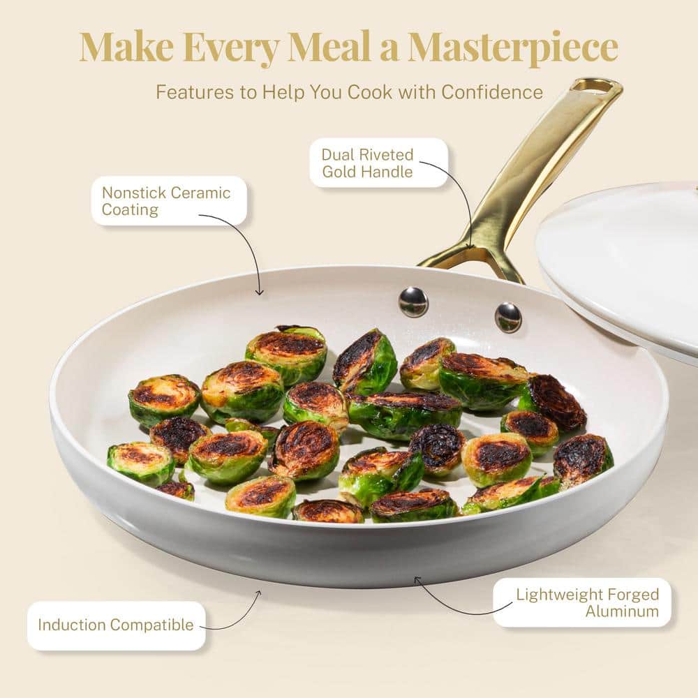 Cream and Gold 11-Piece Nonstick Aluminum Cookware Set