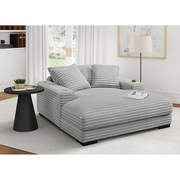 Magnus Polyester with 2 USB, Power Back and 2-Pillows 21 in. Track Arm Chaise Lounge in Cherry