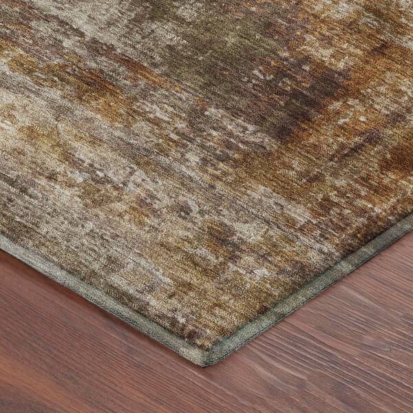 Mayfield Premium Machine Washable Abstract AMF2300 Walnut 8 ft. x 8 ft. Round Rug