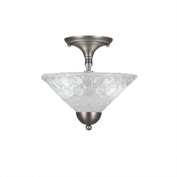 Unbranded Bristol 11.25 in. 2-Light Brushed Nickel Semi-Flush with 12 in. Italian Bubble Glass Shade No Bulbs Included