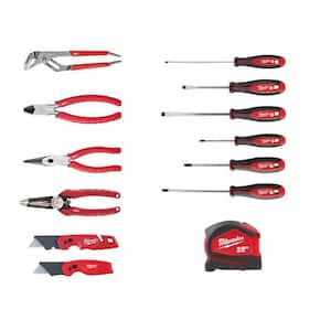 Pliers Kit with Electricians 6-in-1 Wire Strippers, Screwdrivers, Tape Measure and Fastback Knife Set (11-Piece)
