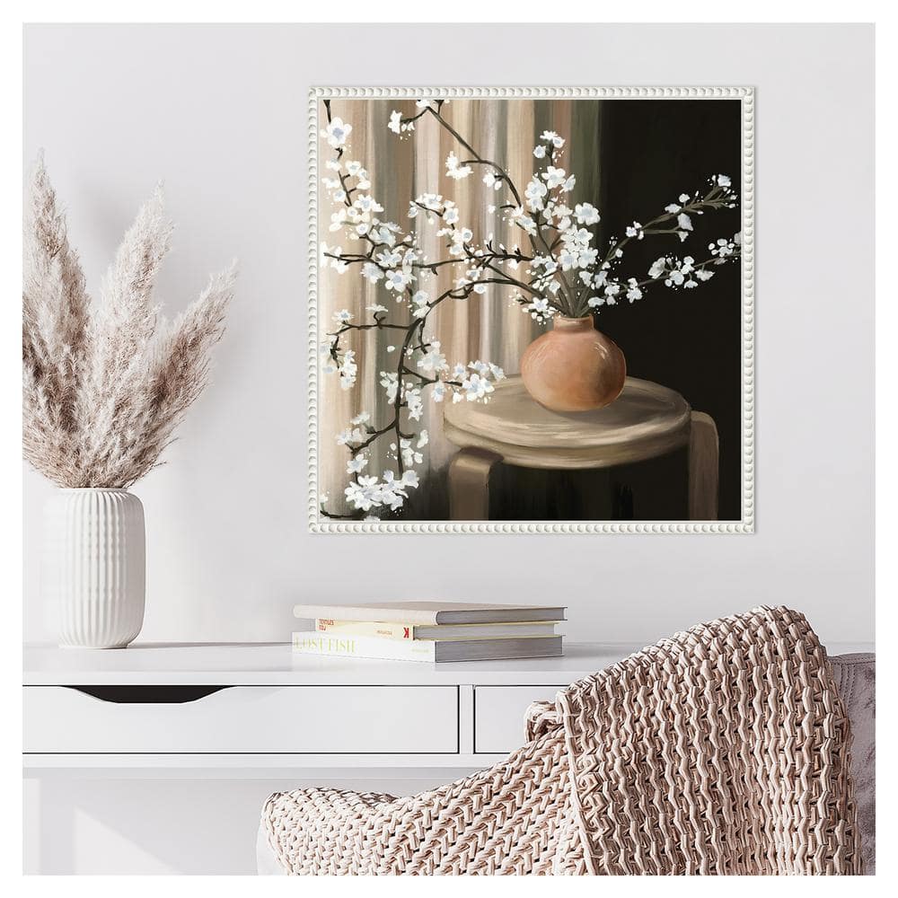 Elizabeth Medley White Blossoms Canvas Art with Beaded Frame