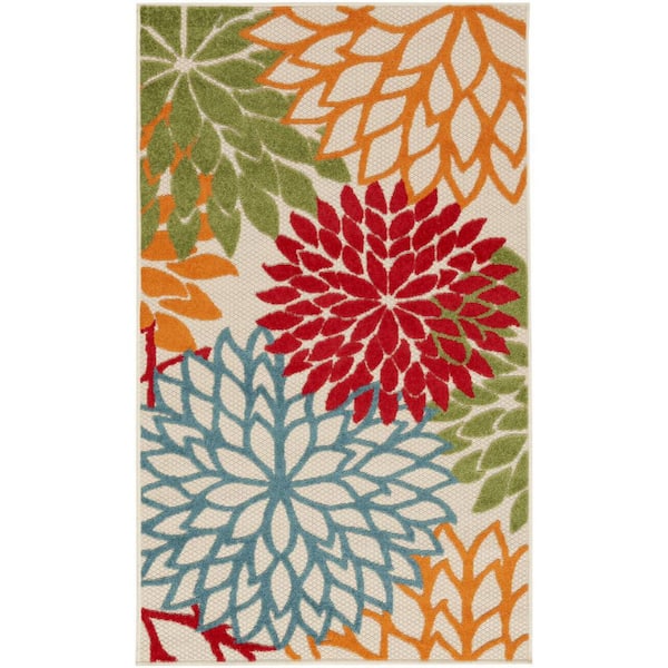 HomeRoots Green, Ivory 3 X 5 ft. Woven Polypropylene  Indoor/Outdoor Area Rug
