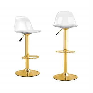 24 in. to 32 in. H Gold Low Back Metal Adjustable Bar Stool with PU Leather Seat, 360° Swivel(Set of 2)