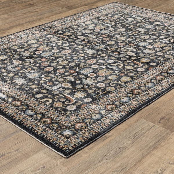 Elanor Blue/Multi 10 ft. x 13 ft. Oriental Floral Border Polyester Fringe-Edge Indoor Area Rug