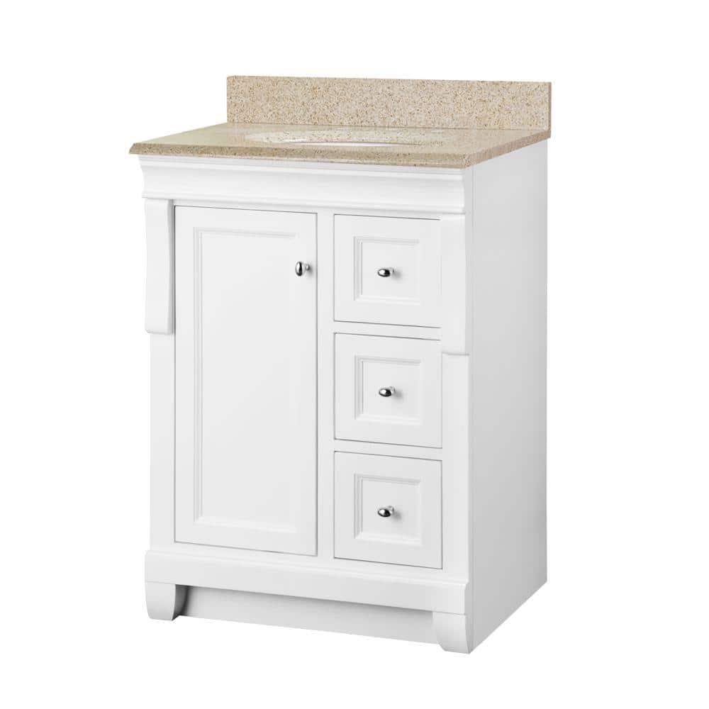 Home Decorators Collection Naples 25 In X 19 In Bath Vanity In White With Granite Vanity Top In Beige With White Sink Nawabg2418 The Home Depot
