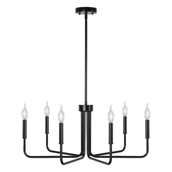 28 in. 6-Light Black Chandelier Farmhouse Chandelier for Dining Room, Dining Light Fixtures Over Table