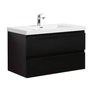 36 in. W x 19.5 in. D x 22.5 in. H Single Sink Wall Mounted Bathroom Vanity in Black with White Cultured Marble Top