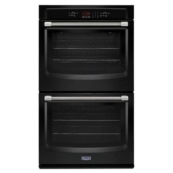 Maytag 30 in. Double Electric Wall Oven Self-Cleaning in Black with Stainless Steel Handles