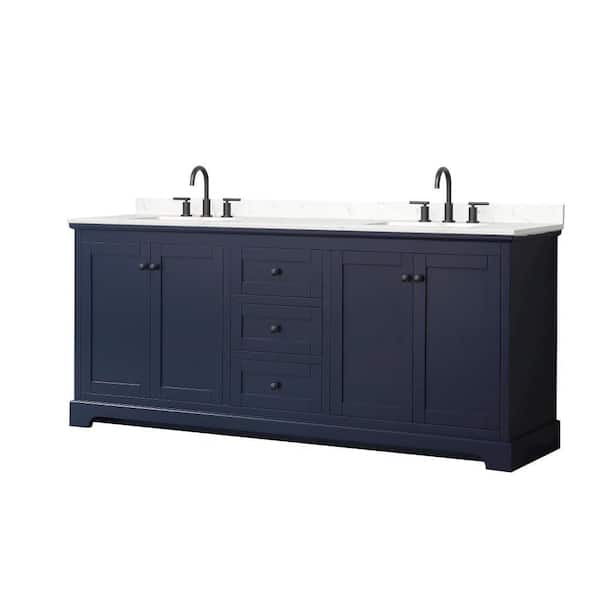 Avery 80 in. Double Freestanding Dark Blue Bath Vanity with Carrara Cultured Marble Top