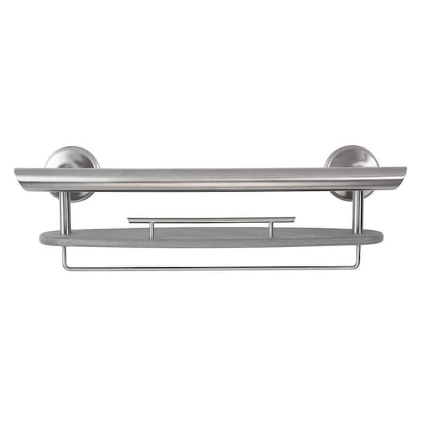 3-in-1 20 in. Grab Bar with Washcloth Bar in Brushed Nickel and Shampoo Shelf in Driftwood Gray