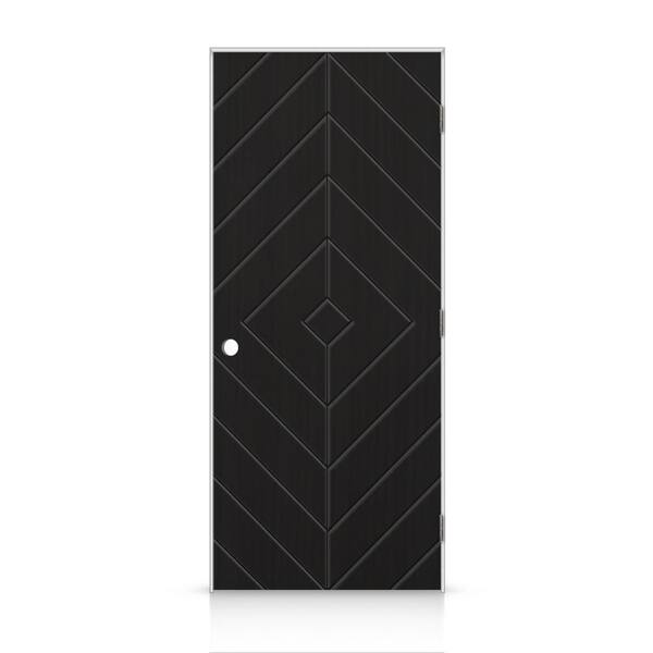 CALHOME 24 in. x 80 in. Diamond Left-Handed Hollow-Core Black Painted Smooth Composite Single Prehung Interior Door