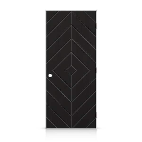 CALHOME 30 in. x 80 in. Diamond Left-Handed Hollow-Core Black Painted Smooth Composite Single Prehung Interior Door