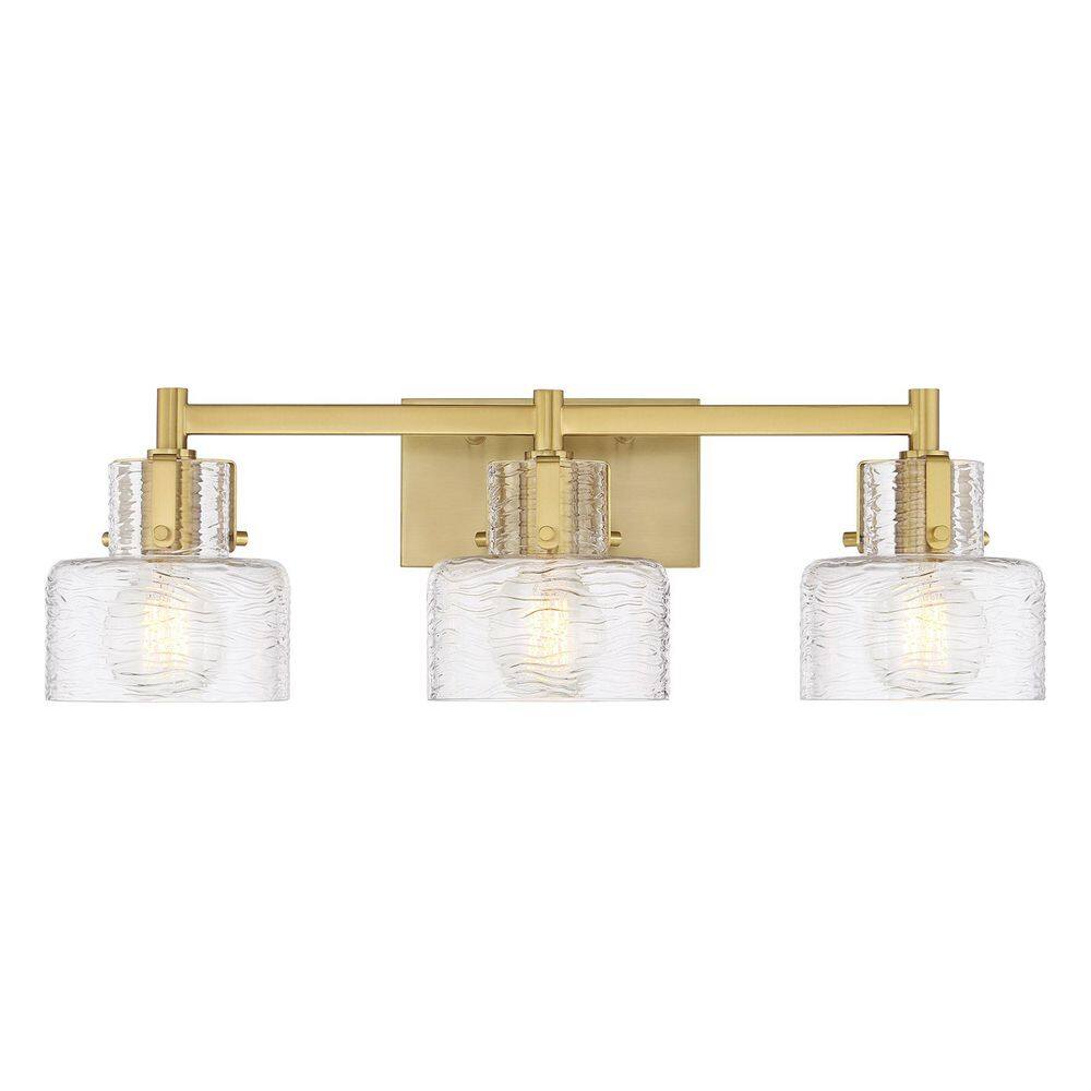 Dover 25 in. W x 8.25 in. H 3-Light Warm Brass Bathroom Vanity Light with Clear Crinkle Glass Shades price history on PriceWatchPro