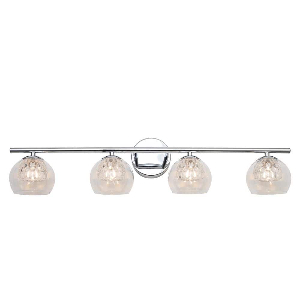 27 in. 4-Light Chrome Vanity Light with Clear Glass Outer Shade with Clear 