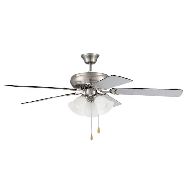 CRAFTMADE Decorator's Choice 52 in. Indoor Tri-Mount 3-Speed Motor Brushed Polished Nickel Finish Ceiling Fan with 3-Light Kit