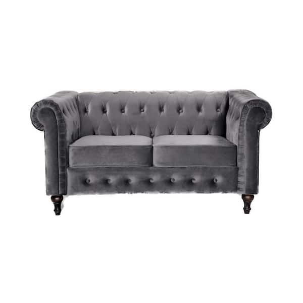 US Pride Furniture Brooks 61.02 in. Gray Velvet 2-Seater Upholstered Loveseat