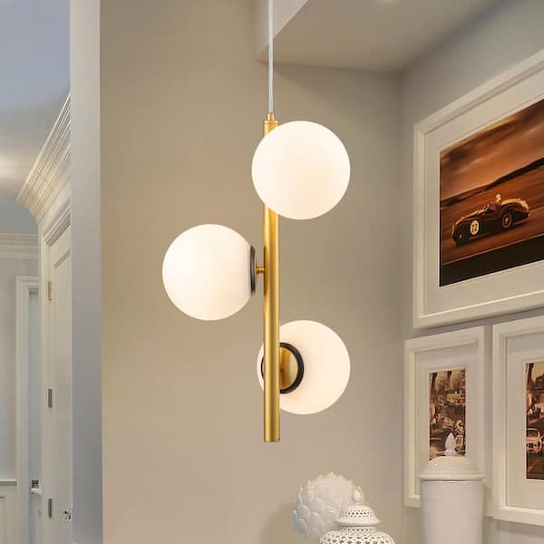 EDISLIVE Sebastian 3-Light Modern Black and Gold Pendant Light with Glass Globe Shade