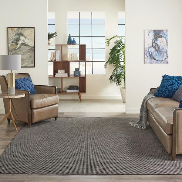 Positano Charcoal 10 ft. x 14 ft. Solid Contemporary Indoor/Outdoor Patio Area Rug