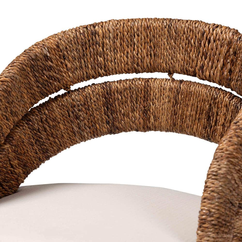 Natural Seagrass and Mahogany Bohemian Arm Chair with White Cushion