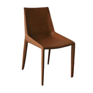 Brown Saddle Leather Dining Chair with Tapered Legs (Set of 2)