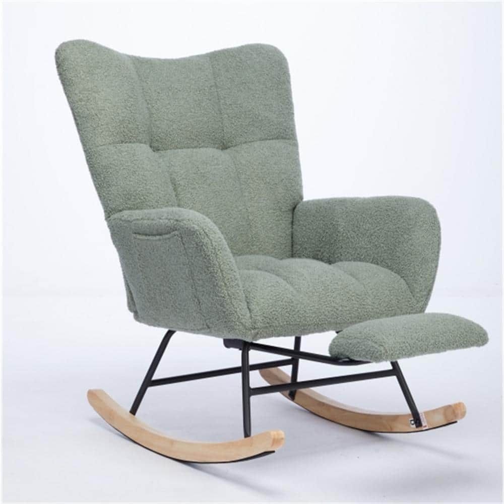 Metal Outdoor Rocking Chair with Green Cushion, Upholstered with Cashmere F