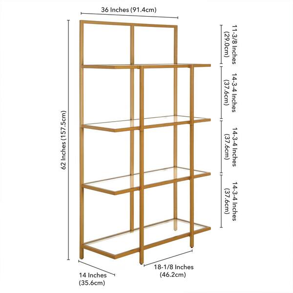 72 in. Brass/Clear Metal 6-shelf Etagere Bookcase with Open Back