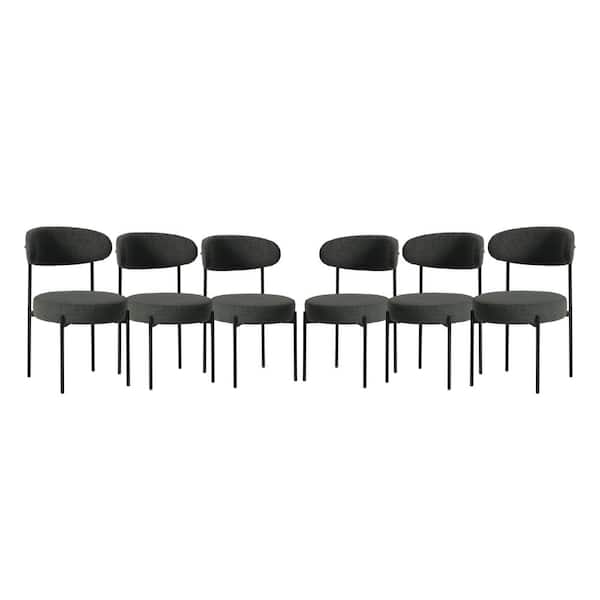 Bayville Modern Sherpa Upholstered Metal Frame Side Dining Chair Set of 6 in Charcoal Gray