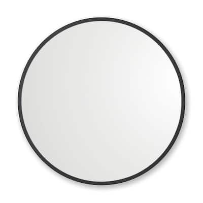24 in. W x 24 in. H Rubber Framed Round Bathroom Vanity Mirror in Black