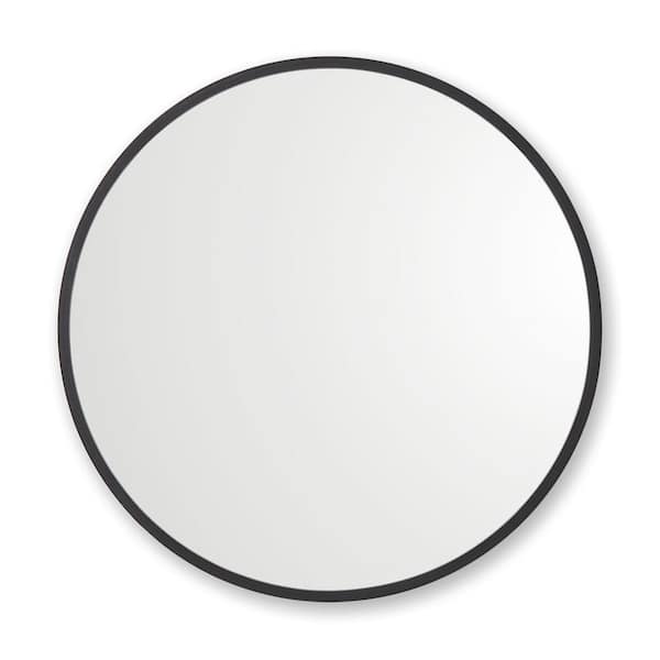 better bevel 24 in. W x 24 in. H Rubber Framed Round Bathroom Vanity Mirror in Black
