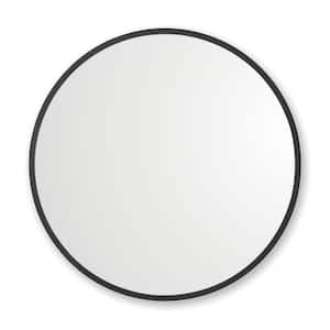 30 in. W x 30 in. H Rubber Framed Round Bathroom Vanity Mirror in Black