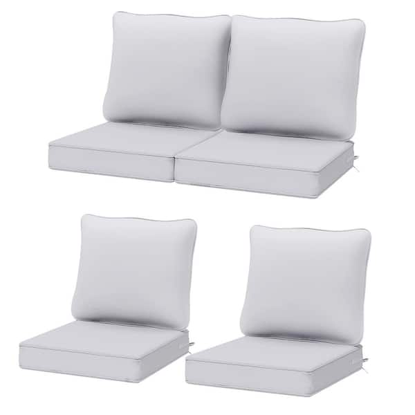 UPHA 22 in. x 24 in. Outdoor Deep Seating Lounge Chair Cushion, Thicken Pad Chair Cushion Set in Light Gray (4-Pack)