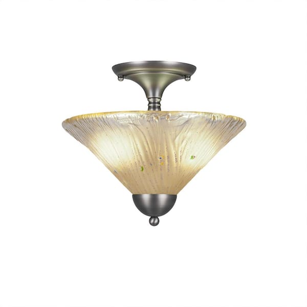 Unbranded Bristol 11.25 in. 2-Light Brushed Nickel Semi-Flush with 12 in. Amber Crystal Glass Shade No Bulbs Included