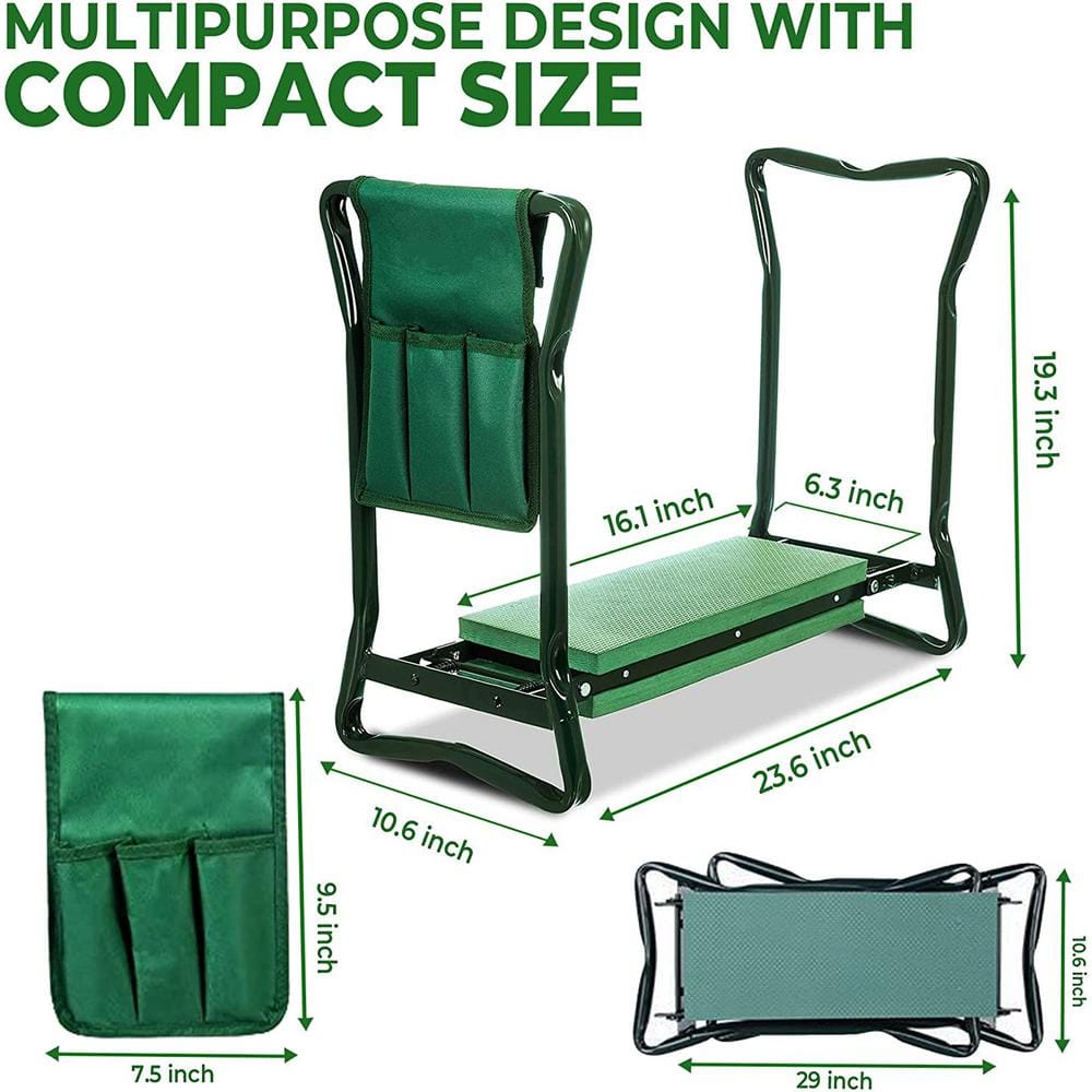 Green Foldable Garden Kneeler and Seat with Tool Pouch