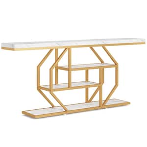 Turrella 70.9 in. Gold Rectangle Engineered Wood Extra Long Console Table, Modern Sofa Table Entryway Accent Table