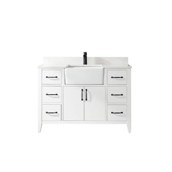 ROSWELL 48 in. W x 22 in. D x 33.9 in. H Bathroom Vanity in White with White Stone Composite Countertop without Mirror