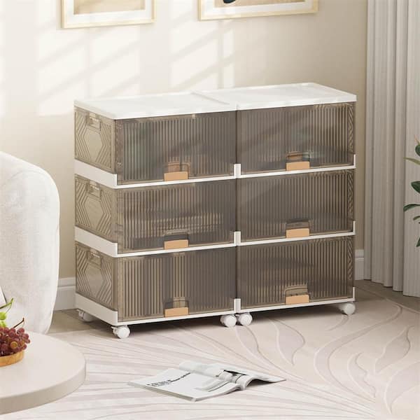 Costway 13.5 Gal. 3-Cube Stackable Storage Bins in White and Brown