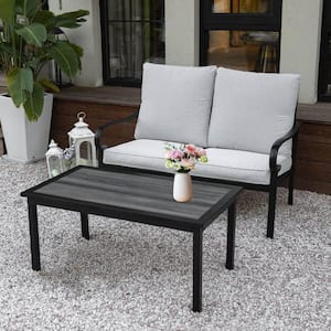 2-Piece Metal Patio Conversation Set with Light Gray Cushions, 47.2 in. Loveseat Sofa Bench and Table Set