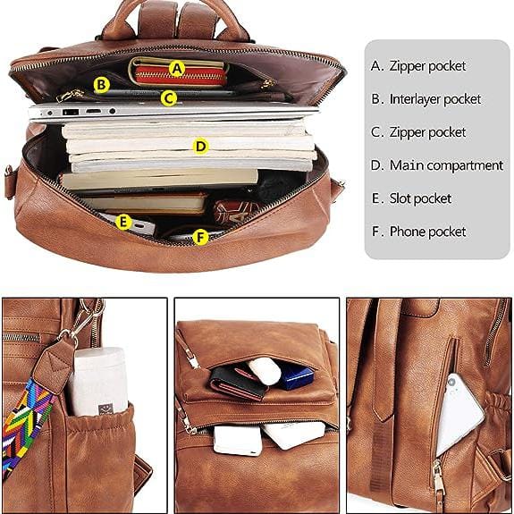 Aoibox 14.2 in. H PU Leather Brown Bag Backpack with Side Pockets, Fashion  Leather College Shoulder Bags with Colorful Strap SNSA10IN233 - The Home  Depot