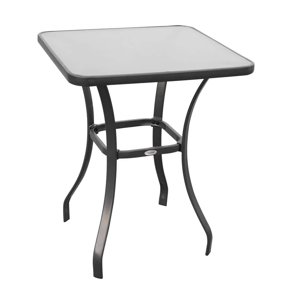 27 in. Steel Square Outdoor Bistro Table Outdoor Dining Table with Tempered