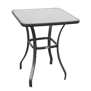 27 in. Steel Square Outdoor Bistro Table Outdoor Dining Table with Tempered Glass Table
