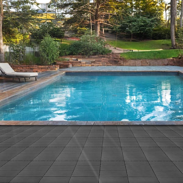 12 in. W x 12 in. L Outdoor Stripe Plastic Composite Flooring Deck Tiles (35 Per Box), Gray