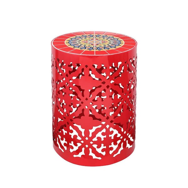 MUMTOP Red Metal Ceramic Qattern Outdoor Patio Garden Table