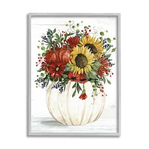 Country Sunflower Pumpkin Bouquet Design By Cindy Jacobs Framed Nature Art Print 30 in. x 24 in.