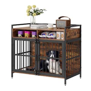 Furniture Style Dog Crate with Storage 41 in. Dog Crate Furniture Large Breed with Double Doors Wooden Dog Cage